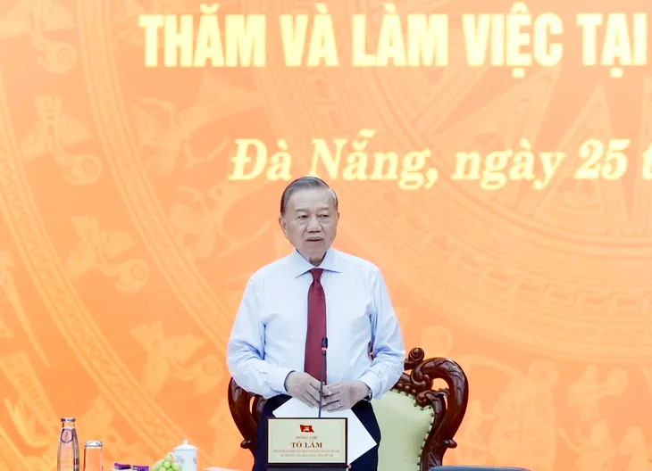 Tổng Bí thư, Chủ tịch nước Tô Lâm phát biểu tại buổi làm việc với Ban Thường vụ Thành ủy Đà Nẵng - Ảnh: TTXVN